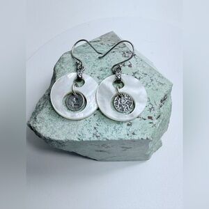 Silpada Vintage Sterling Silver Filigree Mother of Pearl Wire Drop Earrings